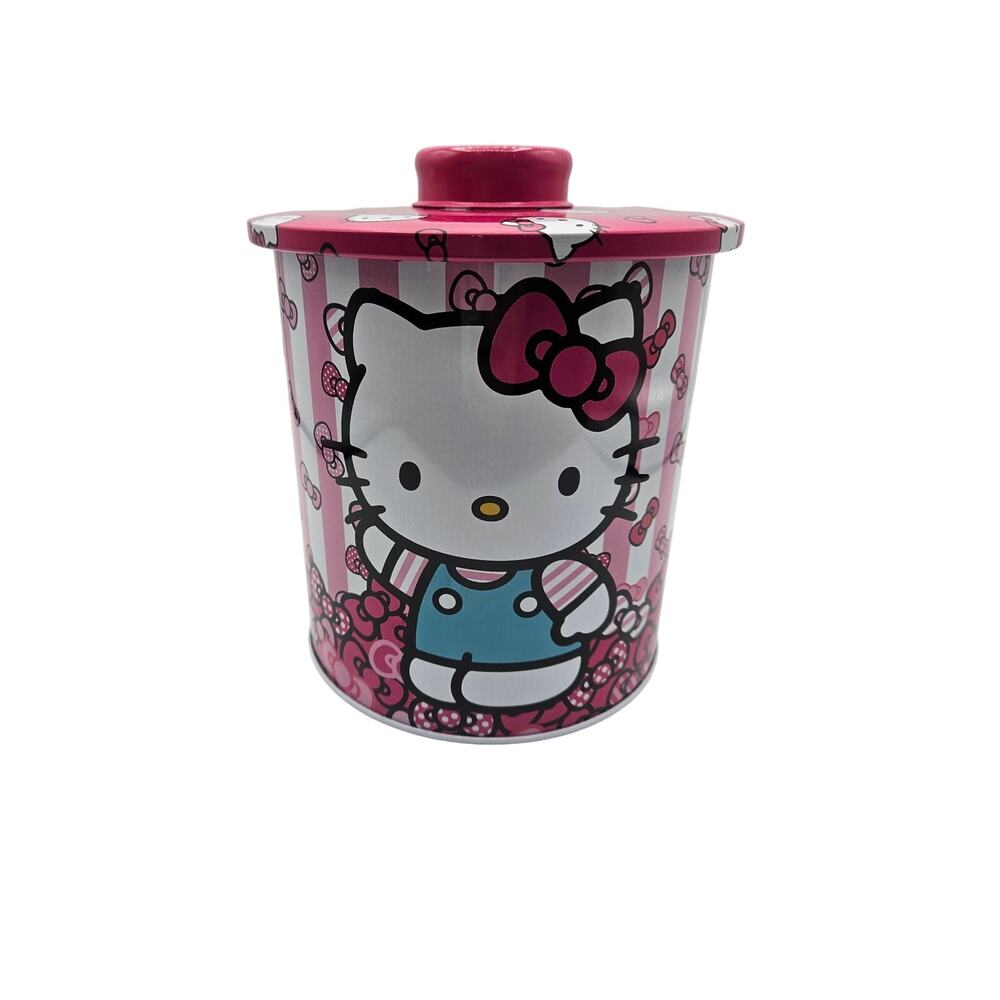 Hello Kitty Sanrio Tin Kitchen Canister Round Cookie Jar Pink‎ White NWT
